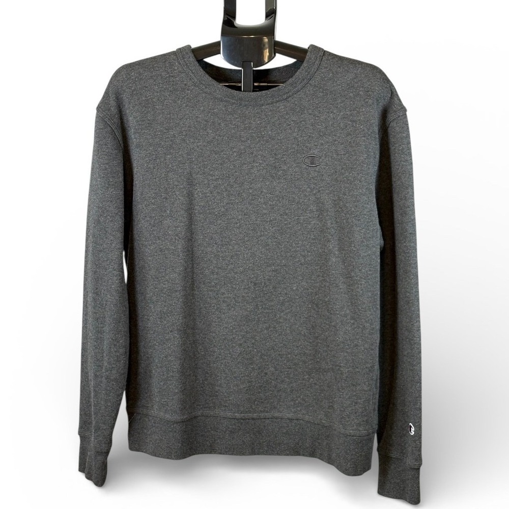 Champion Mens Crewneck Sweatshirt Charcoal Heather Grey Logo Y723 Size Medium